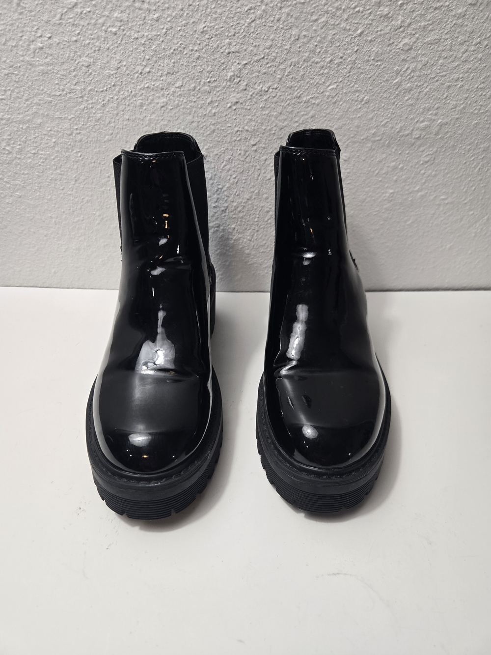 Limelight Black Patent Chelsea Lug Ankle Boots - Size 8